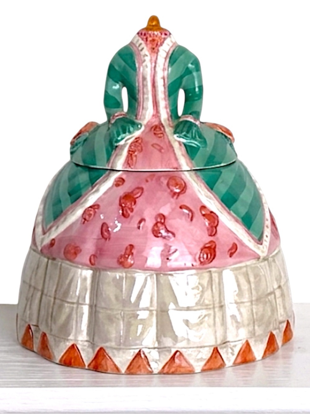 Vintage Victorian Dress Form Canister Cookie Jar Mannequin Shape Green Pink 1960